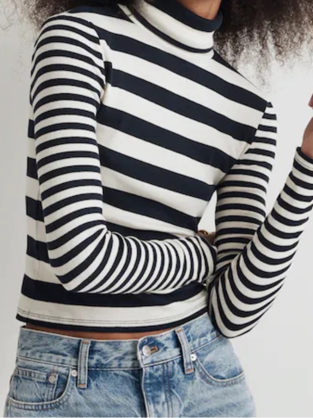 Madewell Turtleneck Long-Sleeve Tee In Derp Indigo Striped Size Medium